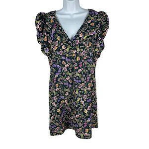 Topshop Womens Floral Ruffle V-Neck Dress Size US 8 Polyester